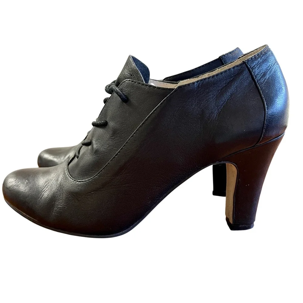 J Jill Black Leather Lace Up Shoes 8 Heels Oxford Whimsygoth Witchy Academia Y2k